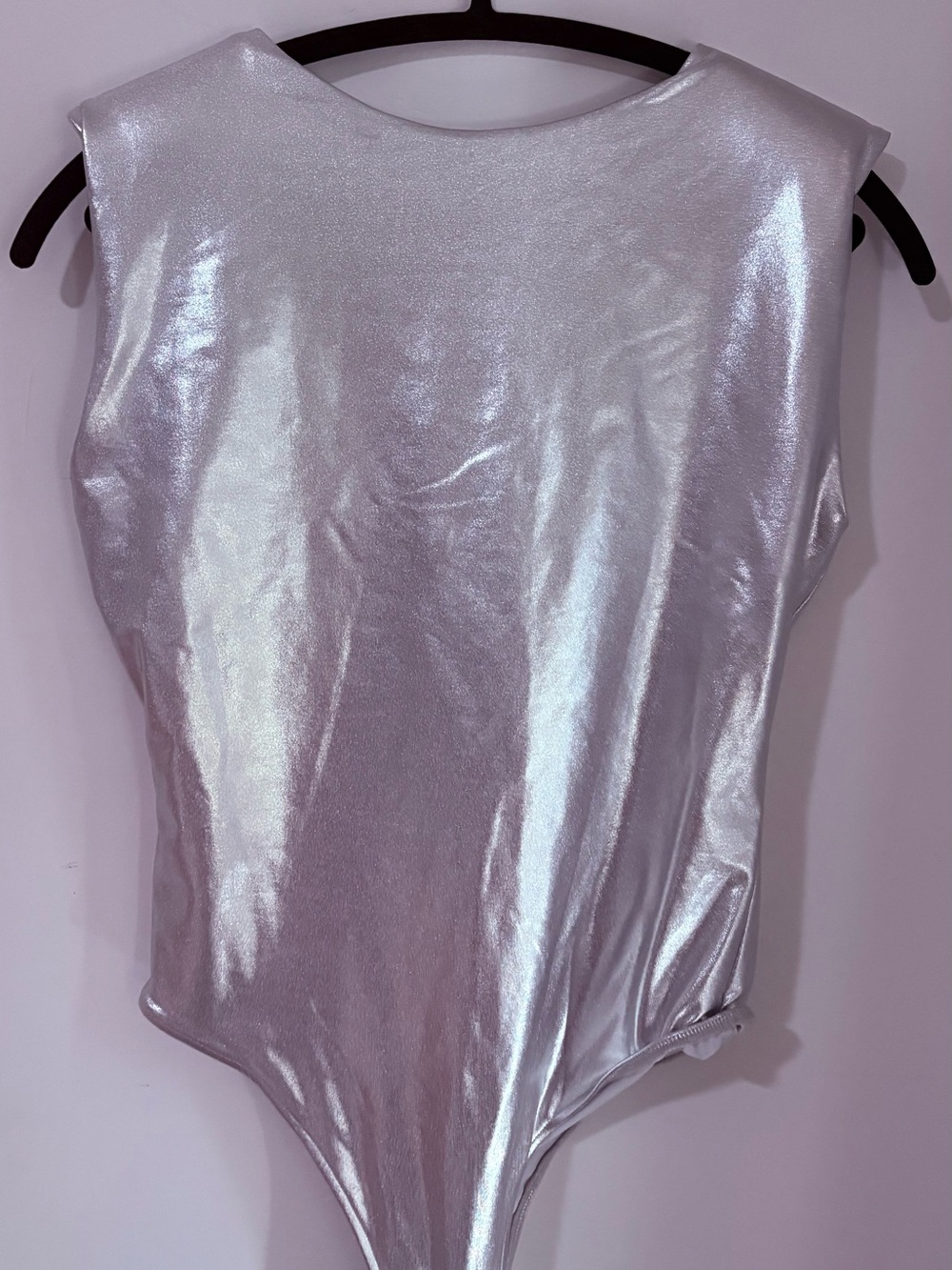 Metallic Silver Sleeveless Bodysuit - Women